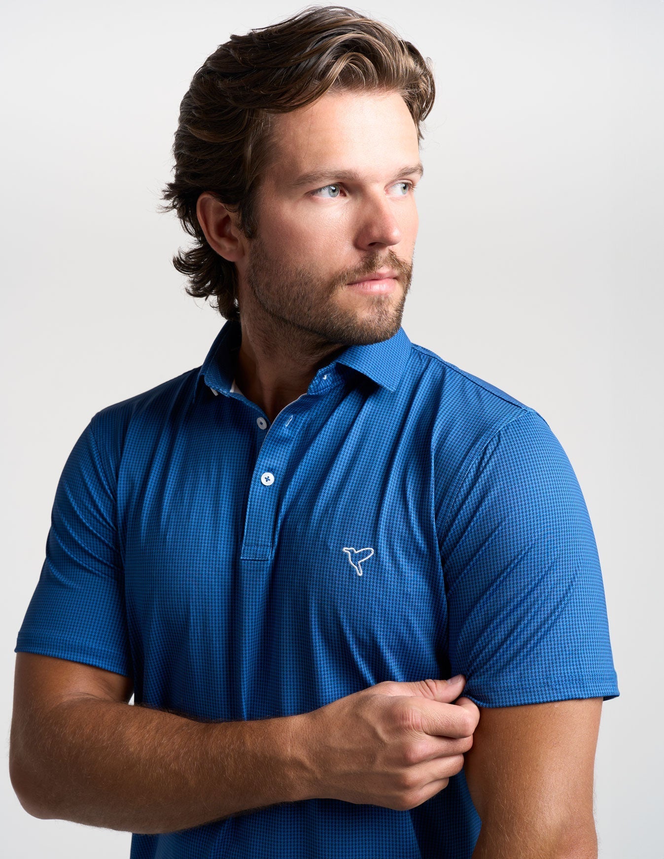 NoFlop Golf Polo - Navy Houndstooth